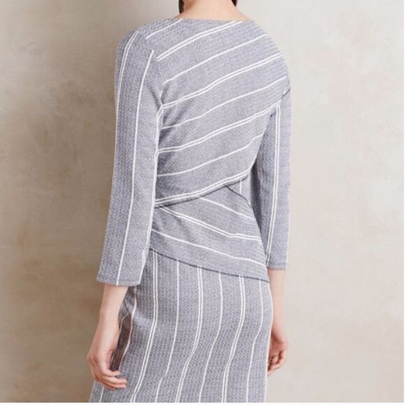 Anthropologie Maeve Wrapped Stripe Column Navy/White Sheath Dress - Picture 2 of 10